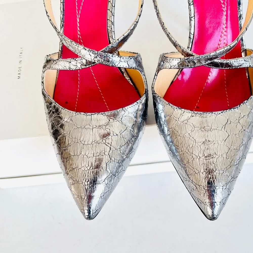 Kate Spade silver snakeskin heels 7.5